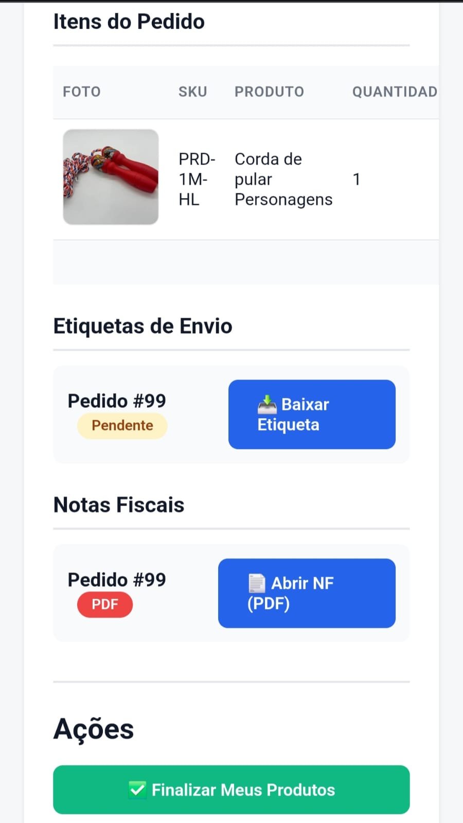 Screenshot de pedidos diversos